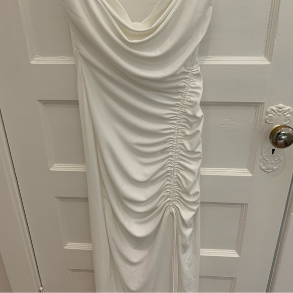 Zara White Rushed Midi Dress, Size M - Picture 6 of 12